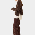 DEMYLEE Vivian Organic Cotton Cardigan Espresso side view showing cropped hem and side slit