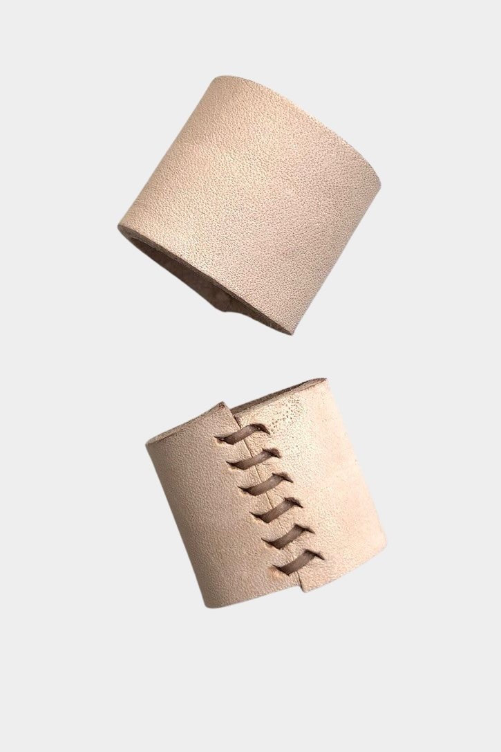 Eco Raw Studio leather bandana cuff light brown close up product view