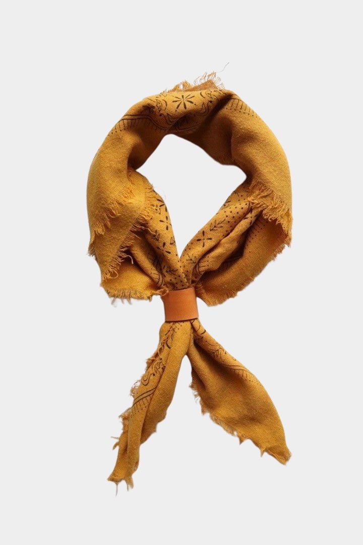 Eco Raw Studio - Raw Silk Bandana - Desert Gold x Black Ink - Bandana - YUCCA, artistic accessories, boutique near me.