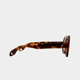Side profile of Elisa Johnson Jane sunglasses in brown tortoise acetate with thick temples and tinted mint lenses