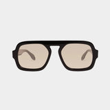 Elisa Johnson Jane sunglasses in gloss black with oversized aviator silhouette and light brown lenses