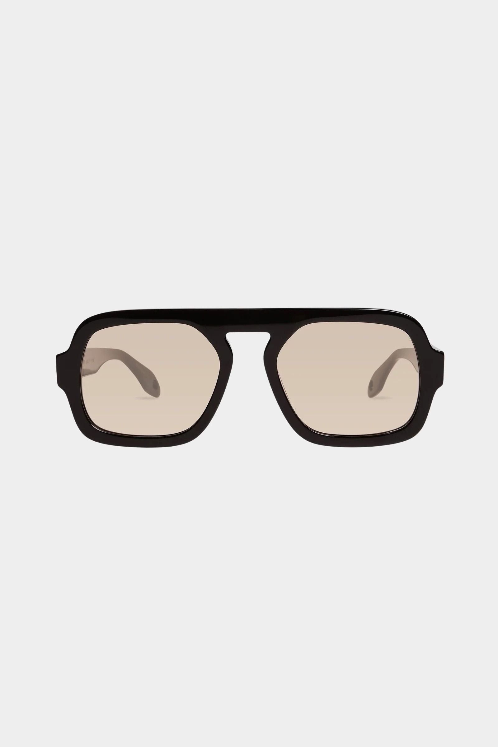 Elisa Johnson Jane sunglasses in gloss black with oversized aviator silhouette and light brown lenses