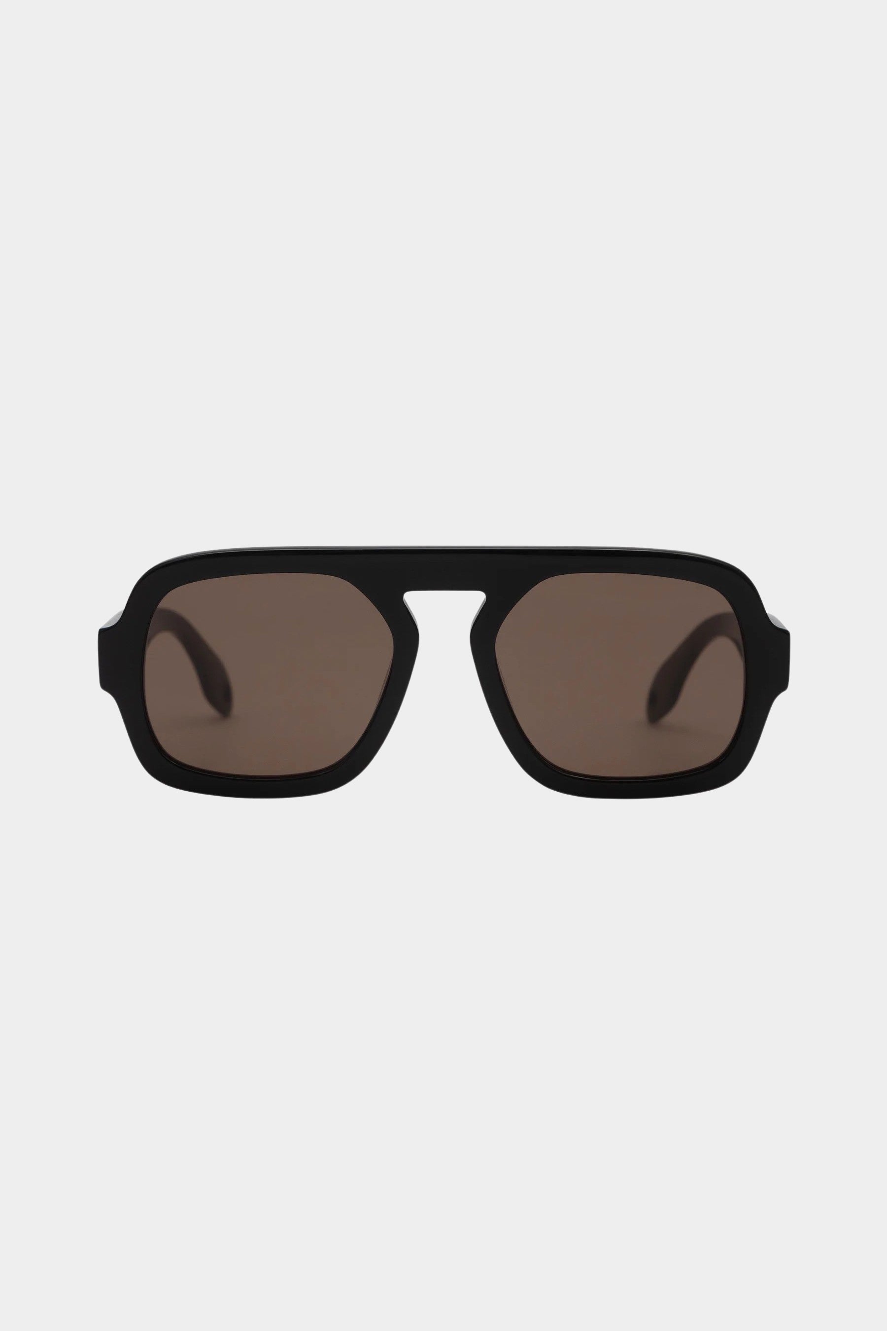Elisa Johnson Jane Gloss Black Dark Brown Lens oversized aviator sunglasses at YUCCA Denver