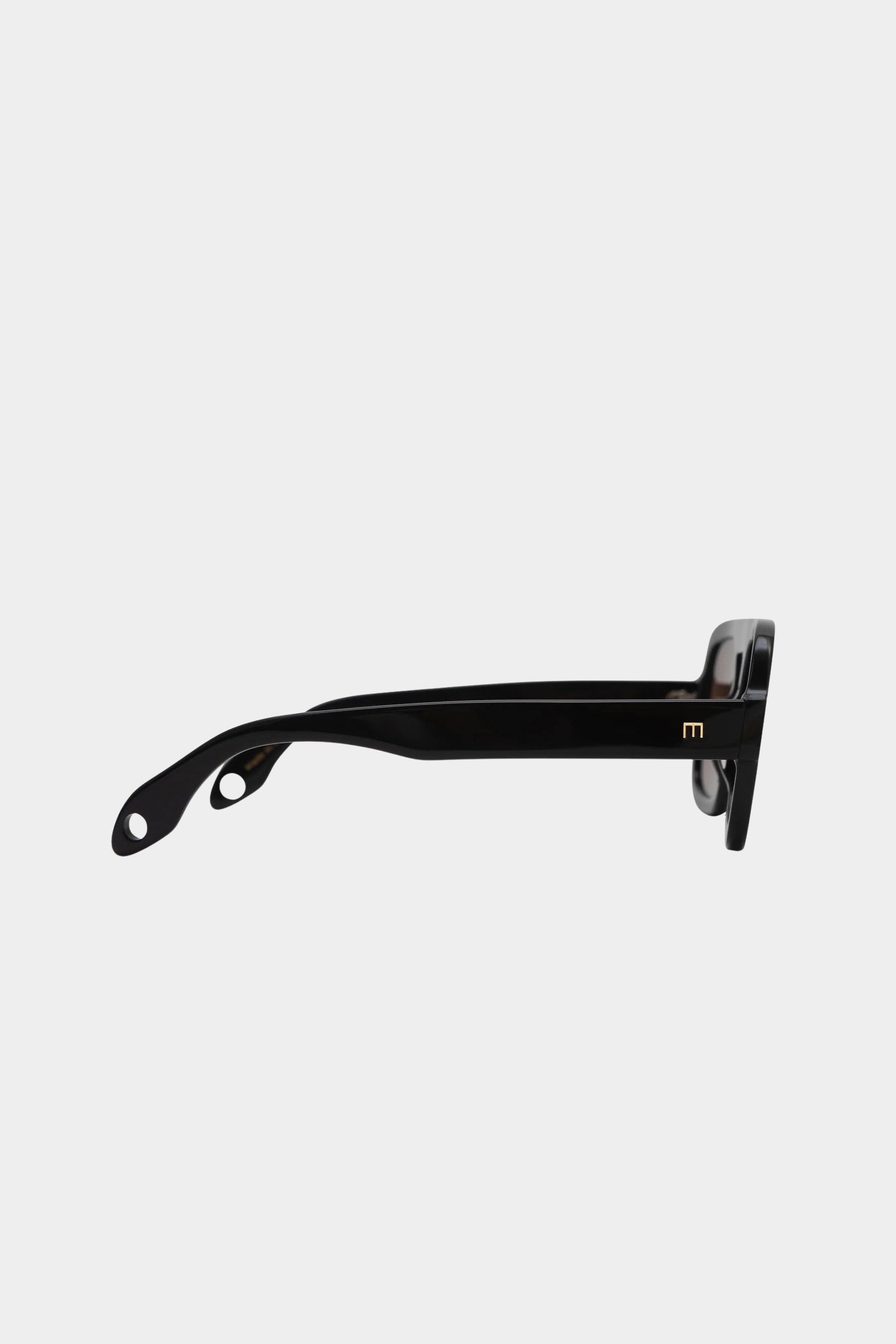 Side view of Elisa Johnson Jane Gloss Black Dark Brown Lens acetate sunglasses