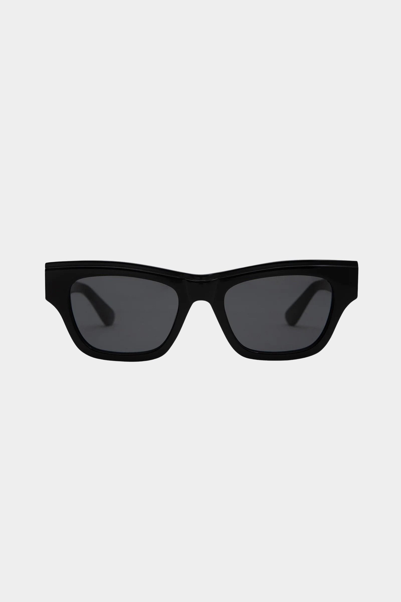 Elisa Johnson Rae sunglasses in gloss black acetate with square silhouette and black lenses