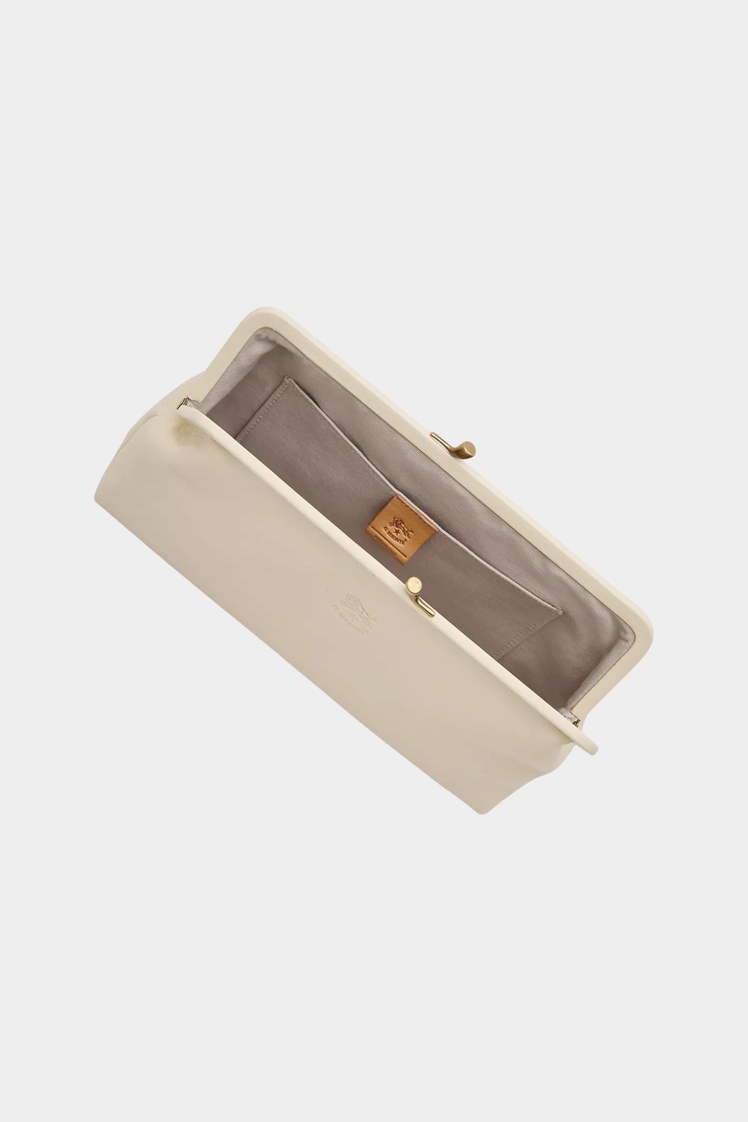 IL BISONTE Manuela leather clutch milk open top view