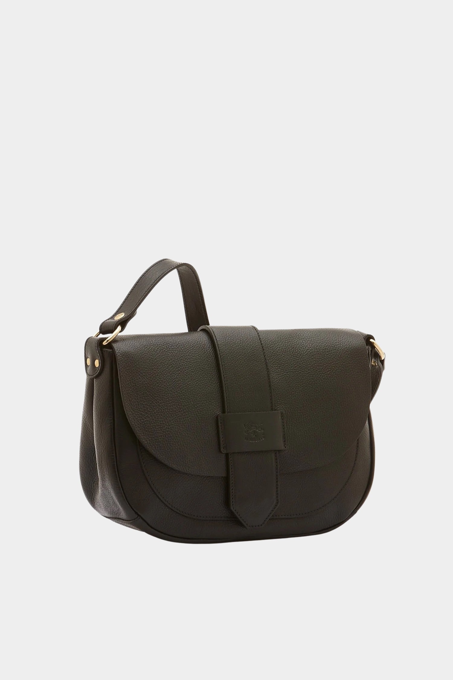IL BISONTE black leather crossbody bag flap closure detail