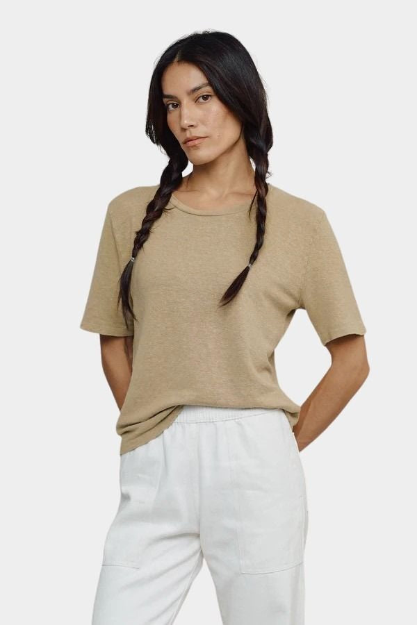 Jungmaven Dakota cropped tee coyote 100 hemp t shirt worn view