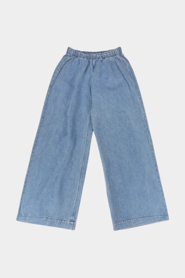 Jungmaven Disco Denim Pant Light front view wide leg hemp cotton pull on pants