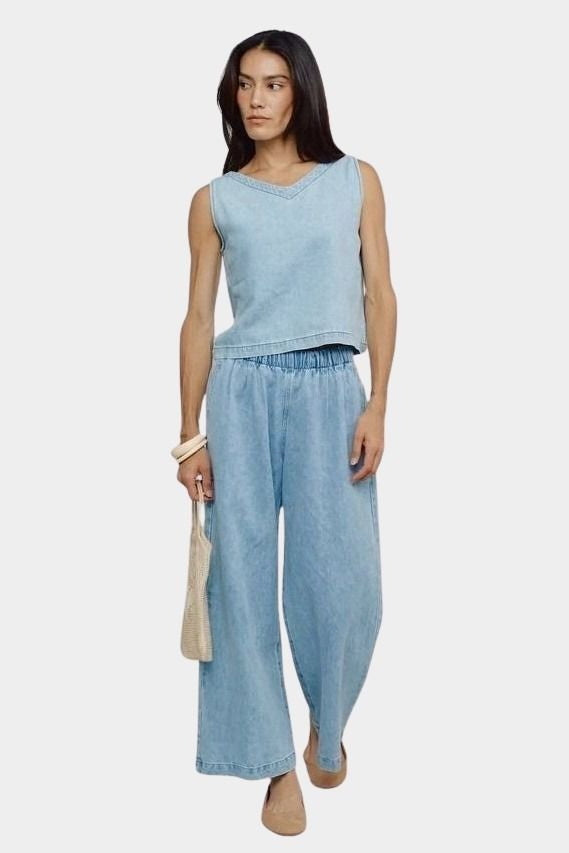 Jungmaven Disco Denim Pant Light styled wide leg hemp cotton pants with elastic waist