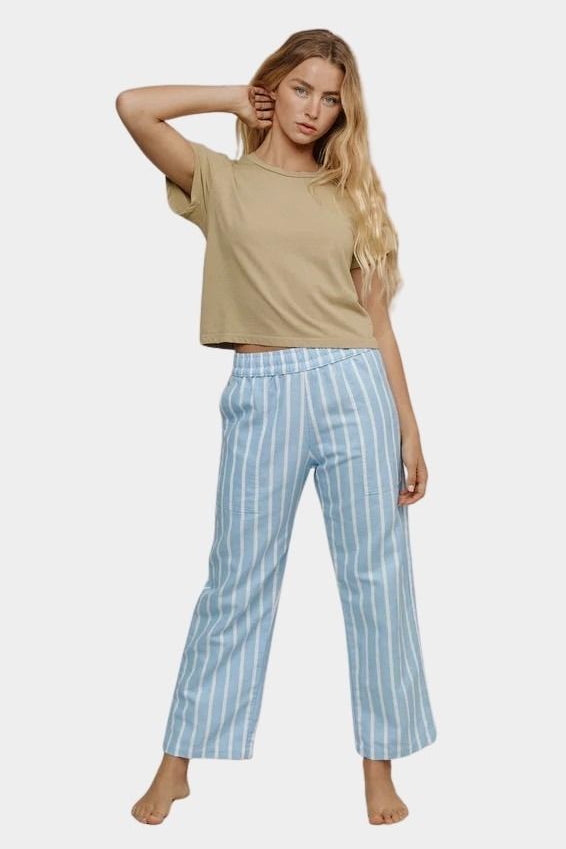 Jungmaven seaside pant light blue white stripe model front relaxed fit