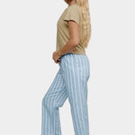 Jungmaven seaside pant light blue white stripe side view wide leg relaxed fit