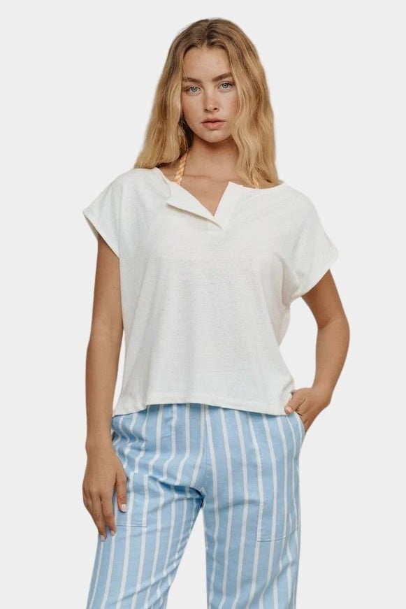 Jungmaven Sonora tee washed white hemp cotton top front view