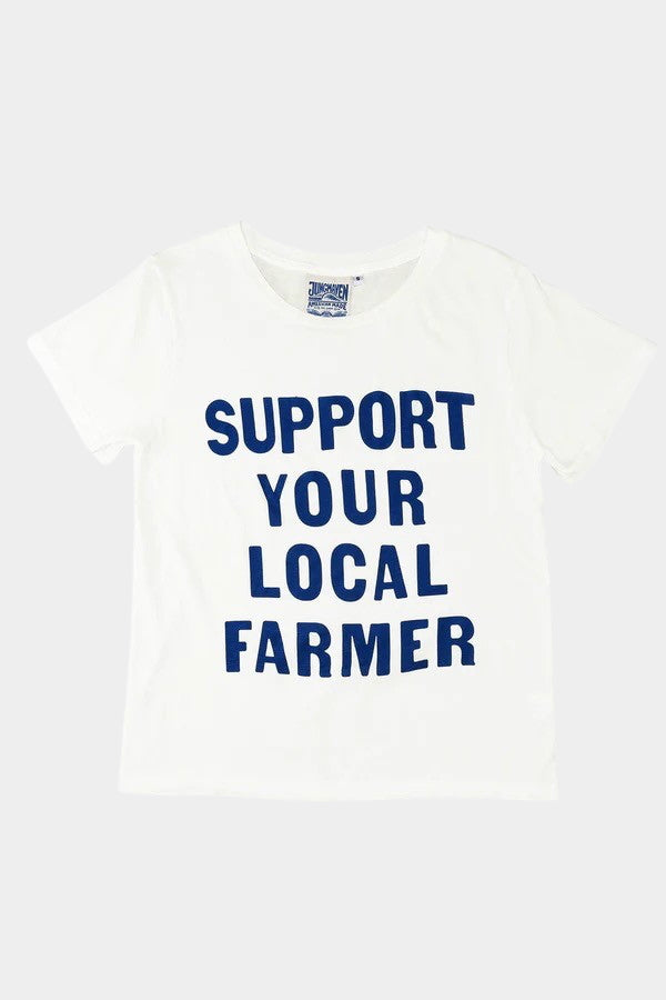 Jungmaven Support Your Local Farmer Ojai Tee in White made from a hemp and organic cotton blend
