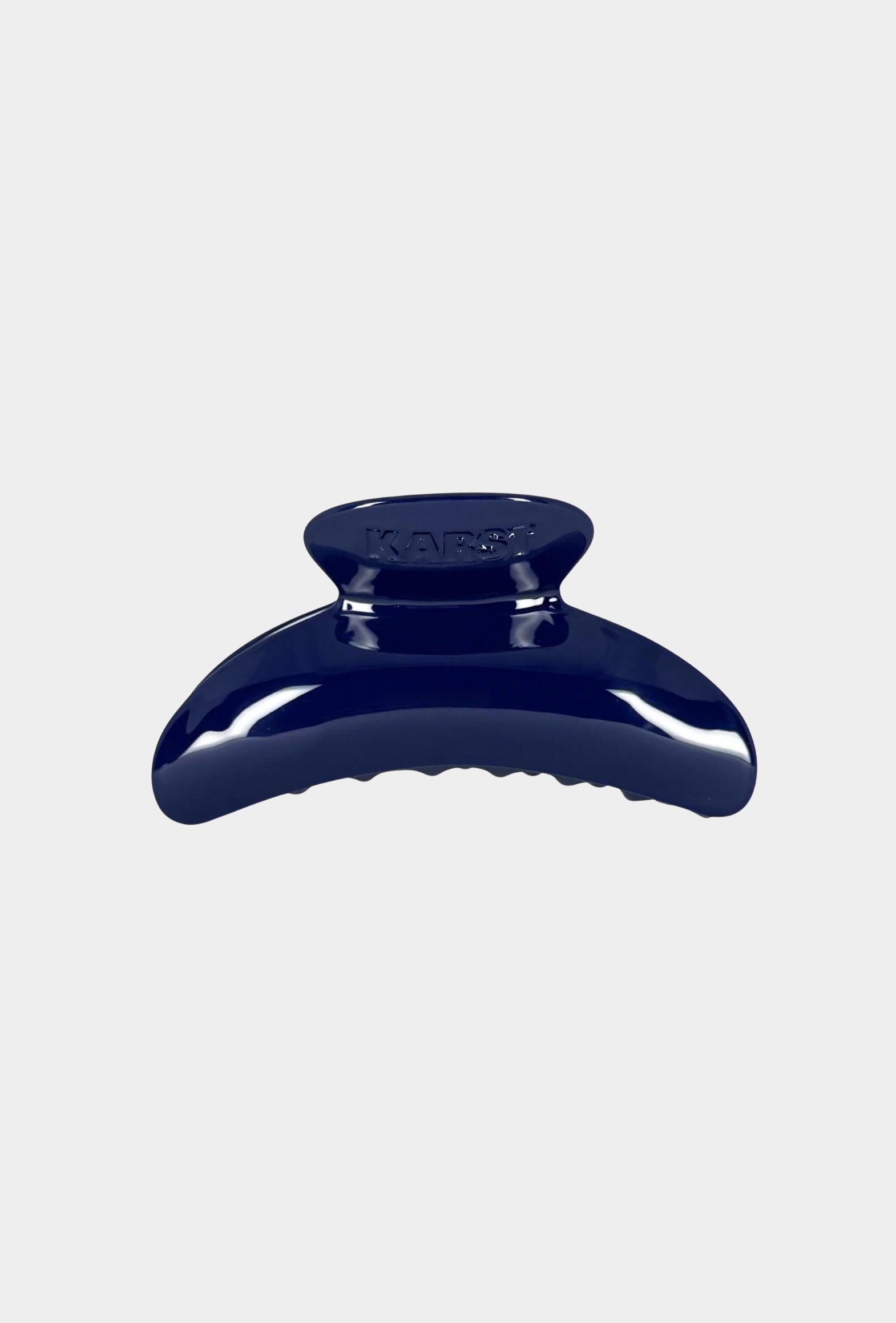 Karst Super Hair Clip in Midnight navy blue glossy claw clip side view on light gray background