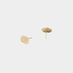 Gold disc stud earrings with post backing and matte textured surface detail.