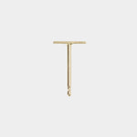 14K gold T-bar stud earring with minimalist modern design.