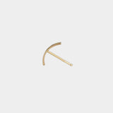 14K gold curved bar stud earring with minimalist modern design.