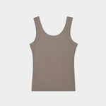 Flat front product view of the Kowtow Everyday Singlet in Flint showing its scoop neck and wide straps.