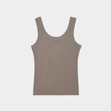Flat front product view of the Kowtow Everyday Singlet in Flint showing its scoop neck and wide straps.