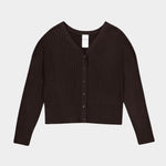 Flat front view of the Sable Kowtow Field Cardigan with V neck and wide hem