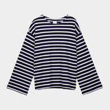 kowtow pierre tee uniform stripe organic cotton navy ivory striped long sleeve tee product flat front