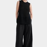 kowtow pointelle vest black organic cotton sleeveless knit sweater vest full outfit wide leg trousers