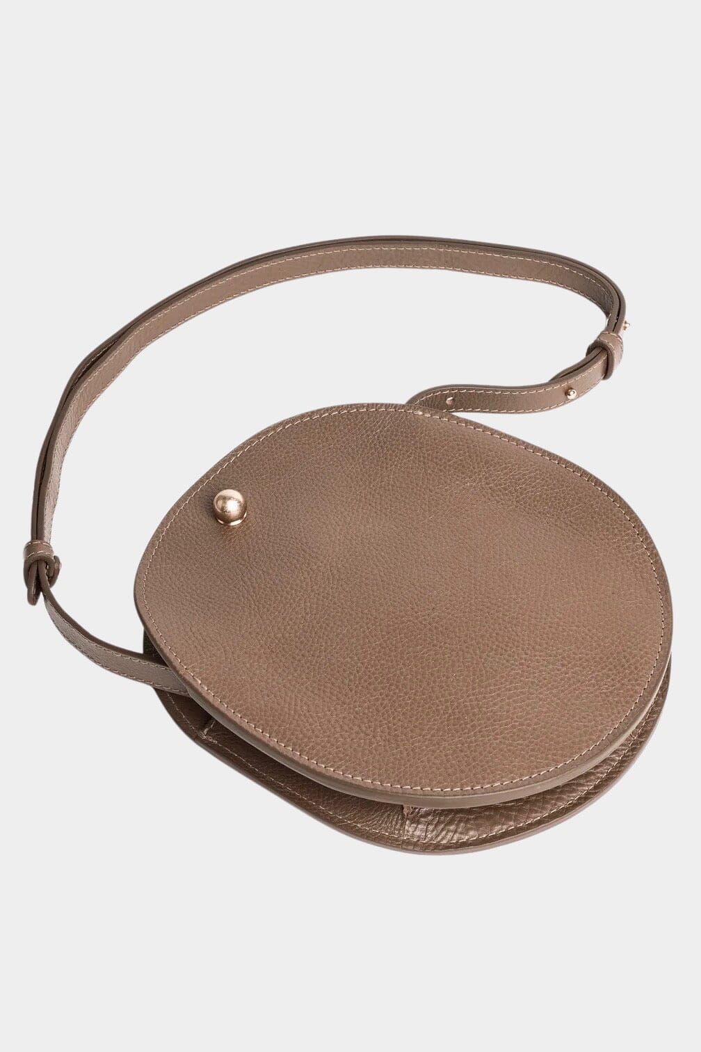 Lindquist Eggi Bag otter leather crossbody top angle with strap