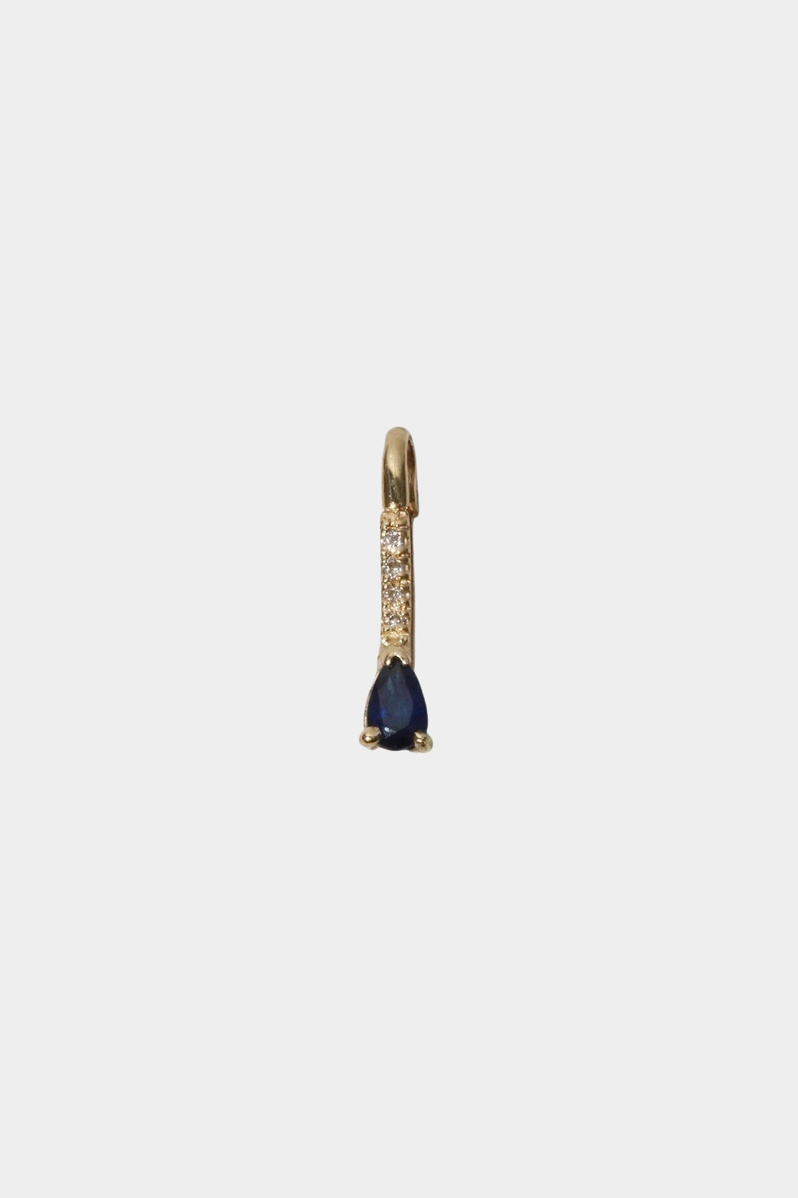 14K gold drop hoop earring with pear-shaped sapphire and diamond accents.
