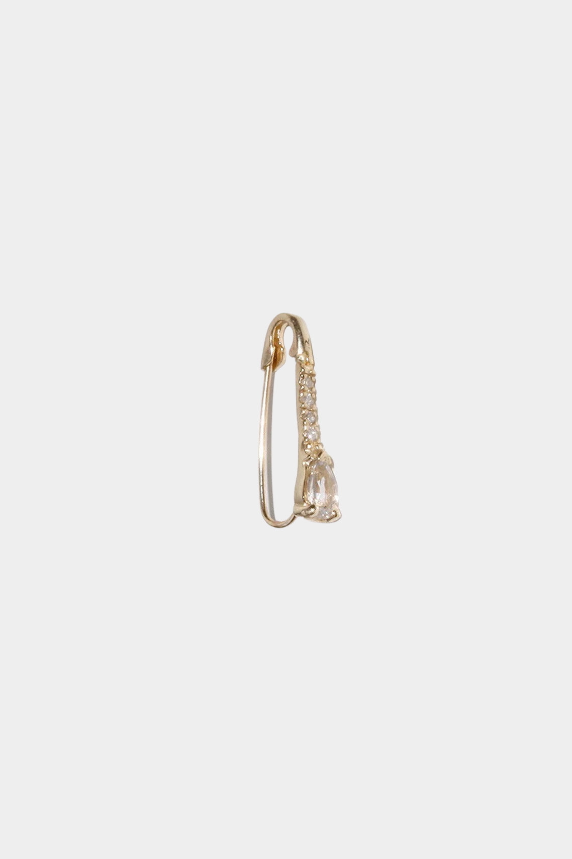 14K gold hinged hoop earring with diamond and sapphire detail.