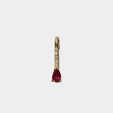 Front view of Mini Ruby Diamond Safety Pin Earring in 14k yellow gold