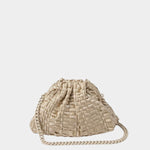 Maria La Rosa Mini Game Bag in Satin Gold woven ribbon handbag with tonal chain strap