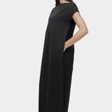 Mijeong Park balloon maxi dress black side profile structured fabric crew neckline cap sleeve silhouette