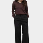 Mijeong Park cotton drawstring pants black relaxed wide leg elastic waist minimalist womens designer trousers full outfit view