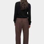 Mijeong Park cotton drawstring pants dark brown back view wide leg relaxed minimalist womens designer trousers patch pocket detail