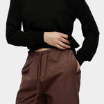 Mijeong Park cotton drawstring pants dark brown relaxed wide leg trousers elastic waist womens minimalist designer pants detail