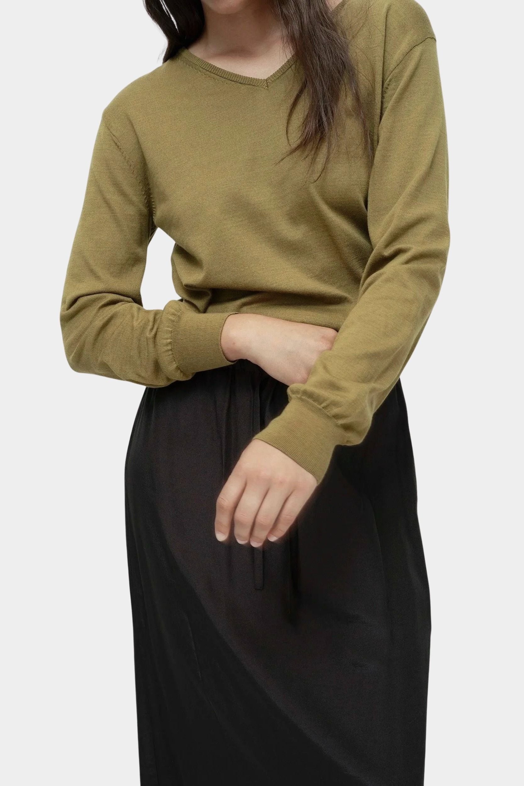 Mijeong Park drawstring midi skirt black lightweight satin skirt elastic waist relaxed straight silhouette
