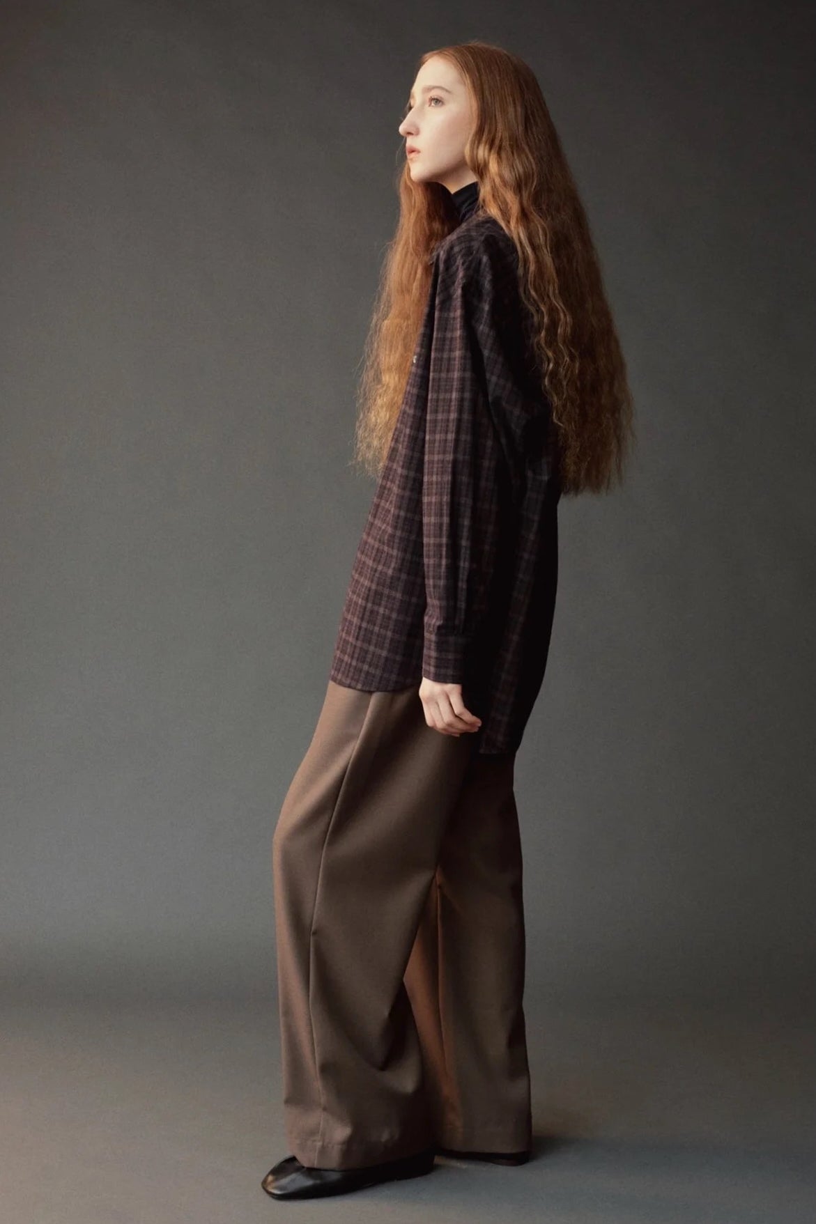 Mijeong Park Oversized Plaid Shirt in brown plaid at SHOP YUCCA, an independent boutique in Denver
