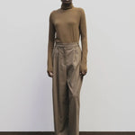 Light brown slim fit roll neck jersey top by Mijeong Park