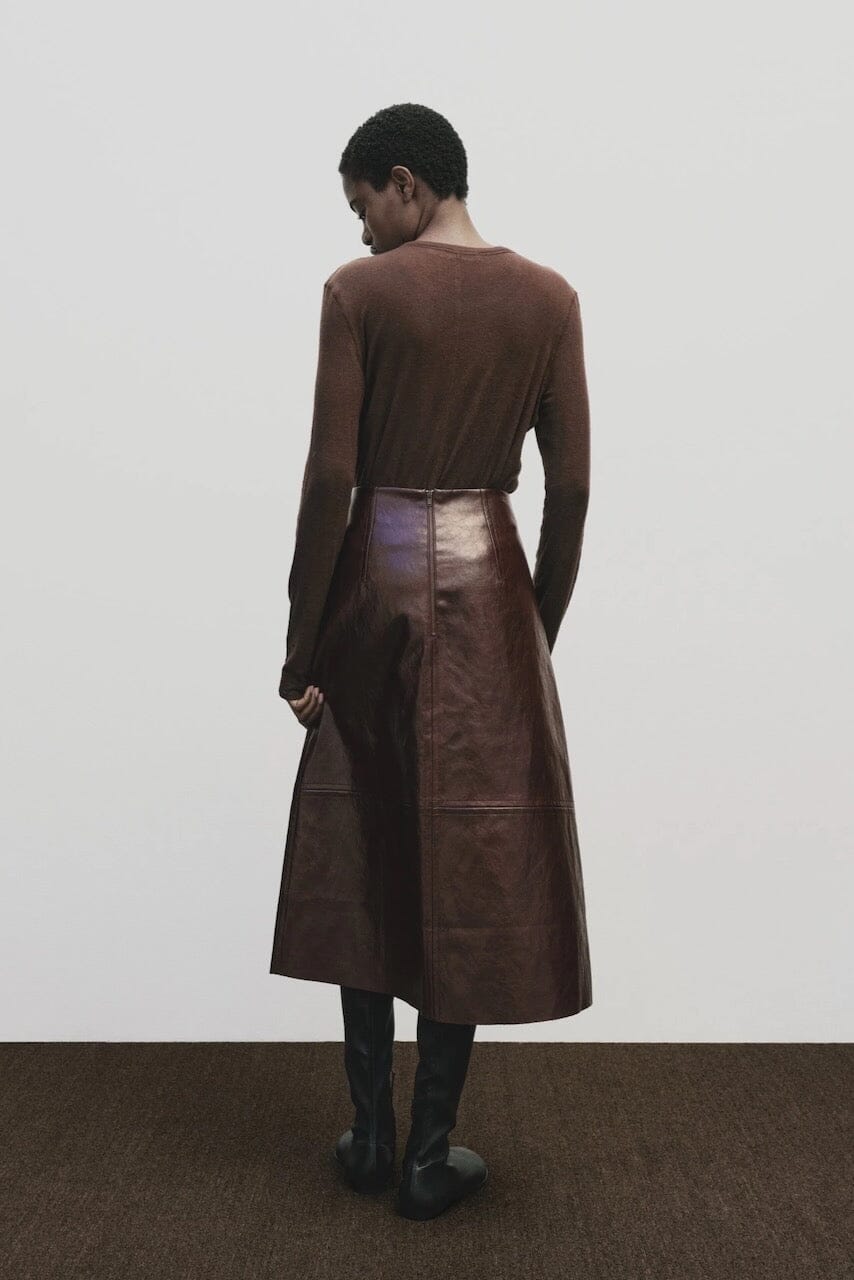 Brown slim fit wool Tencel crewneck sweater by Mijeong Park