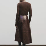 Brown slim fit wool Tencel crewneck sweater by Mijeong Park