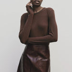 Brown slim fit wool Tencel crewneck sweater by Mijeong Park
