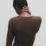 Brown slim fit wool Tencel crewneck sweater by Mijeong Park