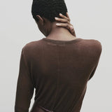 Brown slim fit wool Tencel crewneck sweater by Mijeong Park