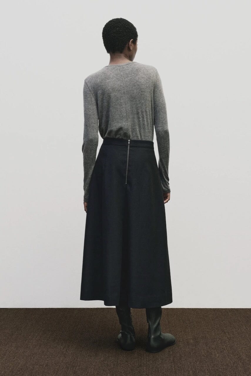 Heather gray slim fit wool Tencel crewneck sweater by Mijeong Park