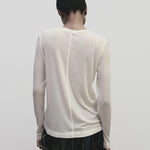 Ivory slim fit wool Tencel crewneck top by Mijeong Park