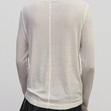 Ivory slim fit wool Tencel crewneck top by Mijeong Park