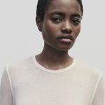 Ivory slim fit wool Tencel crewneck top by Mijeong Park