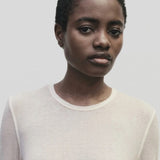 Ivory slim fit wool Tencel crewneck top by Mijeong Park