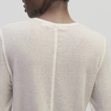 Ivory slim fit wool Tencel crewneck top by Mijeong Park